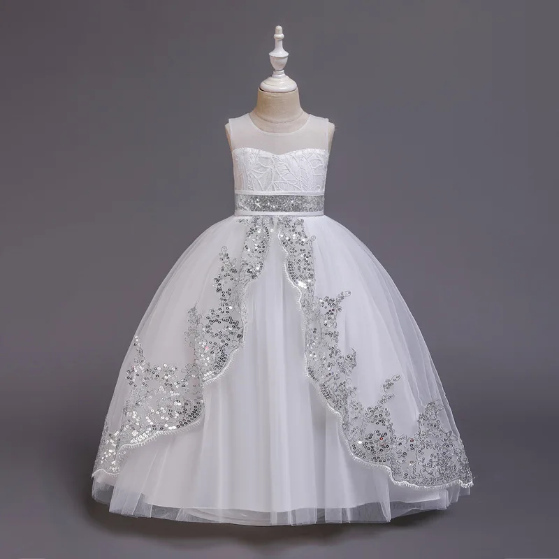 Sonder lantejoulas sem mangas rendas vestidos da menina de flor requintado vestidos de casamento elegantes para niñas personalizado