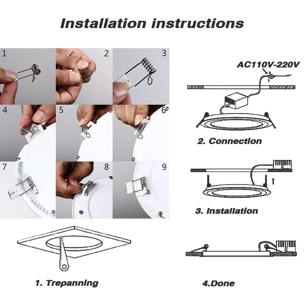 Luz de teto embutida ultra fina, luz spot down com driver, branco quente, branco natural, branco frio, ac 85-265V