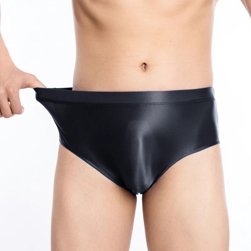 Sexy men glossy underwear Silk Slippery High men Brief oily shorts  Leisure shinny Swimsuit Swimwear sexy underwear men