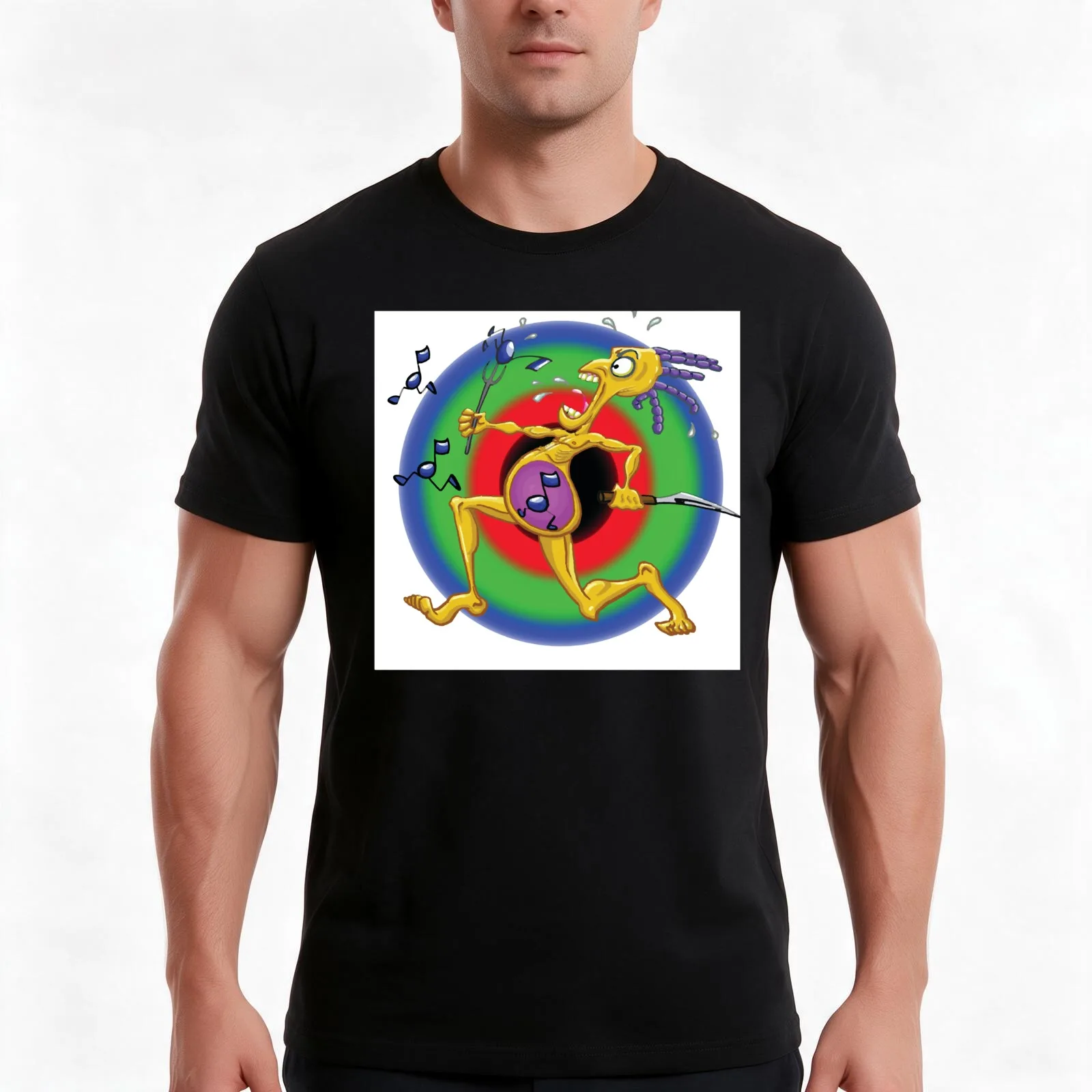 Panic note eater T-Shirt, Summer Casual Cotton Tee, Oversized Streetwear Tops, Vintage Graphic Print, Loose Fit Short Sleeve