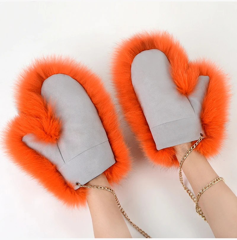 2024 Hot Sale Winter Women Natural Real Fox Fur Gloves Warm 100% Genuine Fox Fur Mittens Girl Fashion Luxury Real Fox Fur Glove