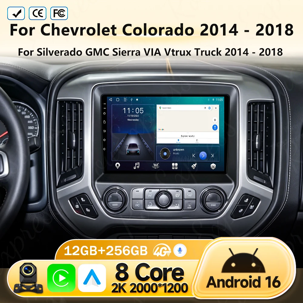 Android 16 para Chevrolet Colorado 2014 - 2018 para Silverado GMC Sierra VIA Vtrux Truck 2014 - 2018 Rádio Automotivo Multimídia