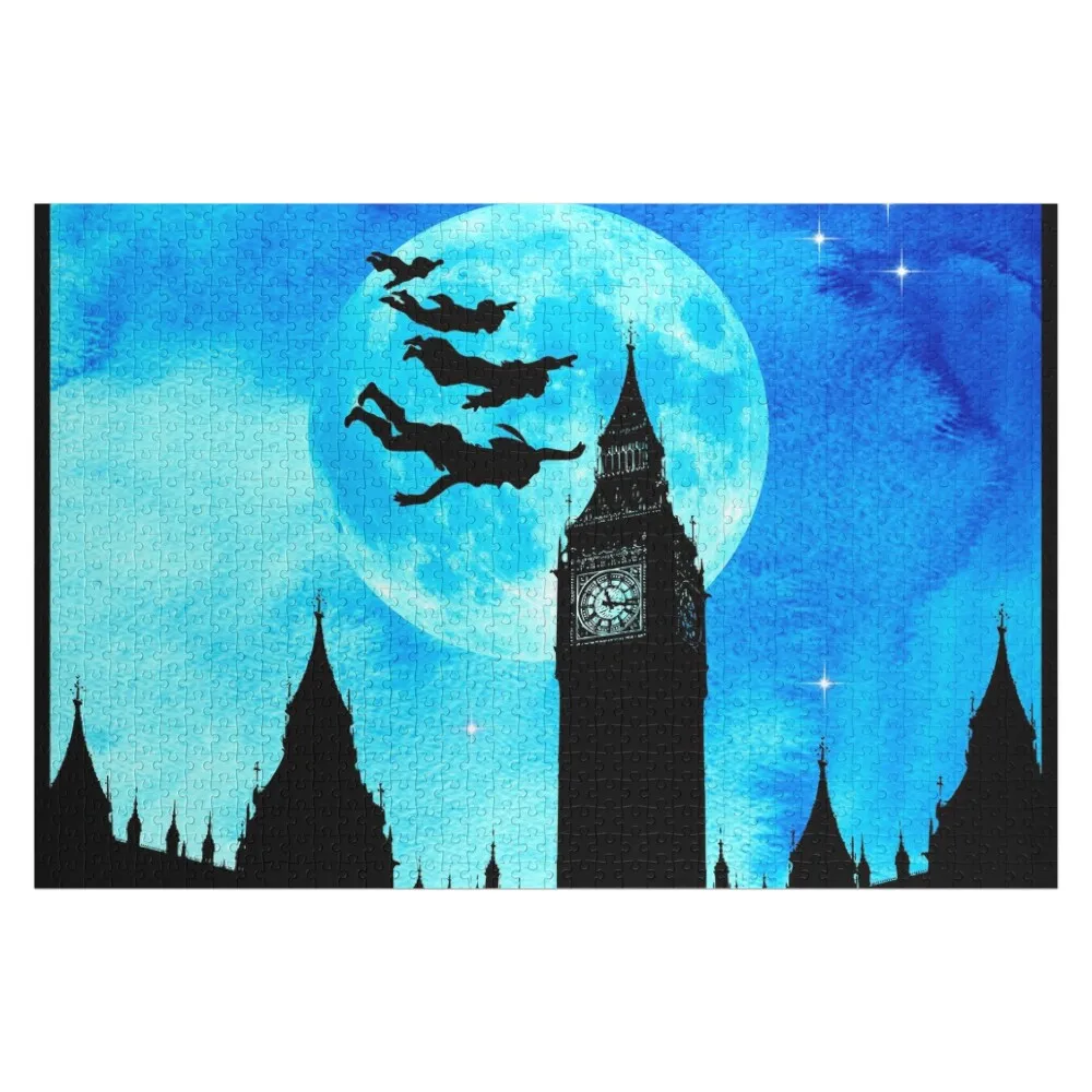 

Magical Watercolor Night - Peter Pan Jigsaw Puzzle Personalised Personalized Gift Ideas Baby Wooden Puzzle