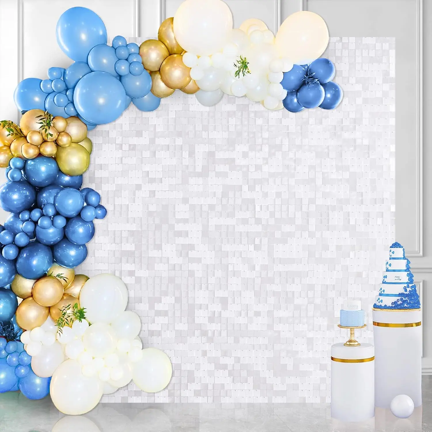 White Shimmer Wall Backdrop Panels 30 Square Panels Sequin Shimmer Panels Backdrop for Party Wedding Birthday Ceremony Decoratio