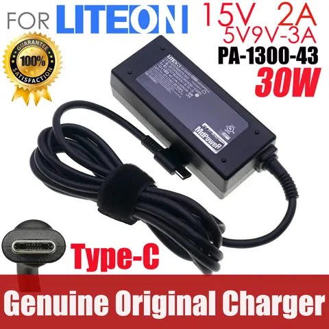 Genuine Liteon PA-1300-43 USB-C AC/DC Power Adapter 5V/9V 3A / 15V 2A 30W Max TYPE C