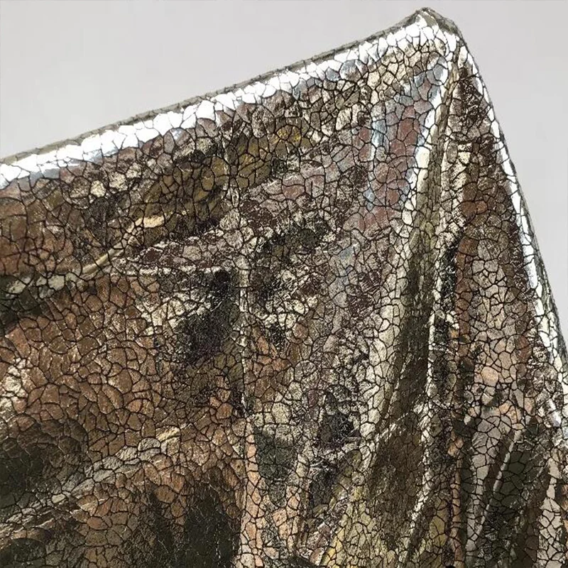 Good Rich Gold Metal Feel Fabric,Porcelain Crack,PU Leather,Stretch,Soft Creative Fabric, Sewing Material,DIY Stage Clothing Bag