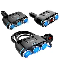 12V-24V Presa accendisigari per auto Spina splitter LED USB Adattatore per caricabatterie per telefono Cavo di prolunga per accendisigari per auto