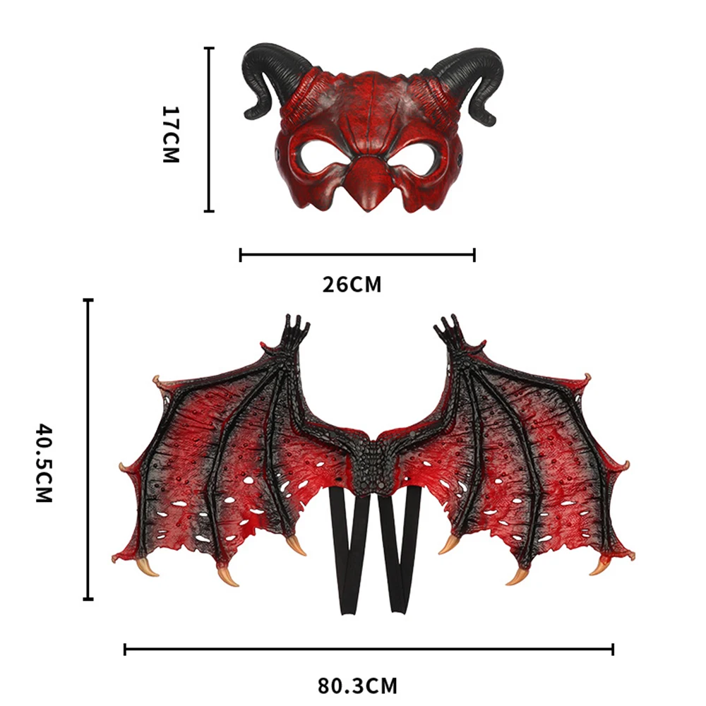 Halloween Non-woven Fabric Red Devil Wings Mask Set Holiday Party Dress Up Masquerade Cosplay Performance Props