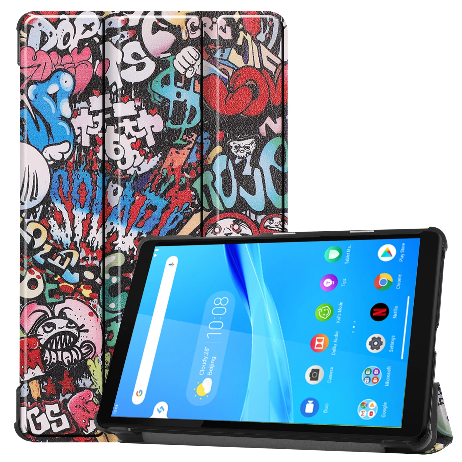 

Кожаный чехол для планшета с тройной подставкой для Lenovo Tab M8 TB-8505X, чехол с умным рисунком и принтом с автоматическим пробуждением/сна - граффити