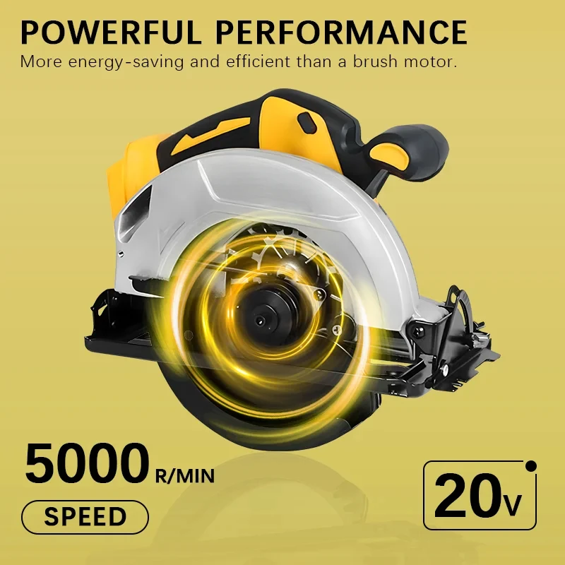 5000R/MIN 7-inch cordless yellow circular saw brushless motor multi-angle cutting suitable