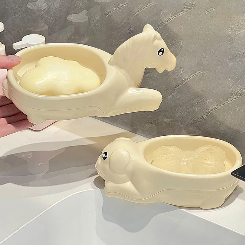 صندوق صابون على شكل حصان، طبق صابون على شكل خنزير كرتوني، حامل تخزين قابل للتصريف، طبق تخزين، ملحقات الحمام المنزلية