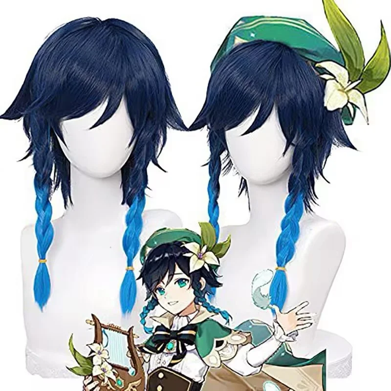 Genshin Impact Venti Cosplay Wig Unisex Blue Wig Cosplay Anime
