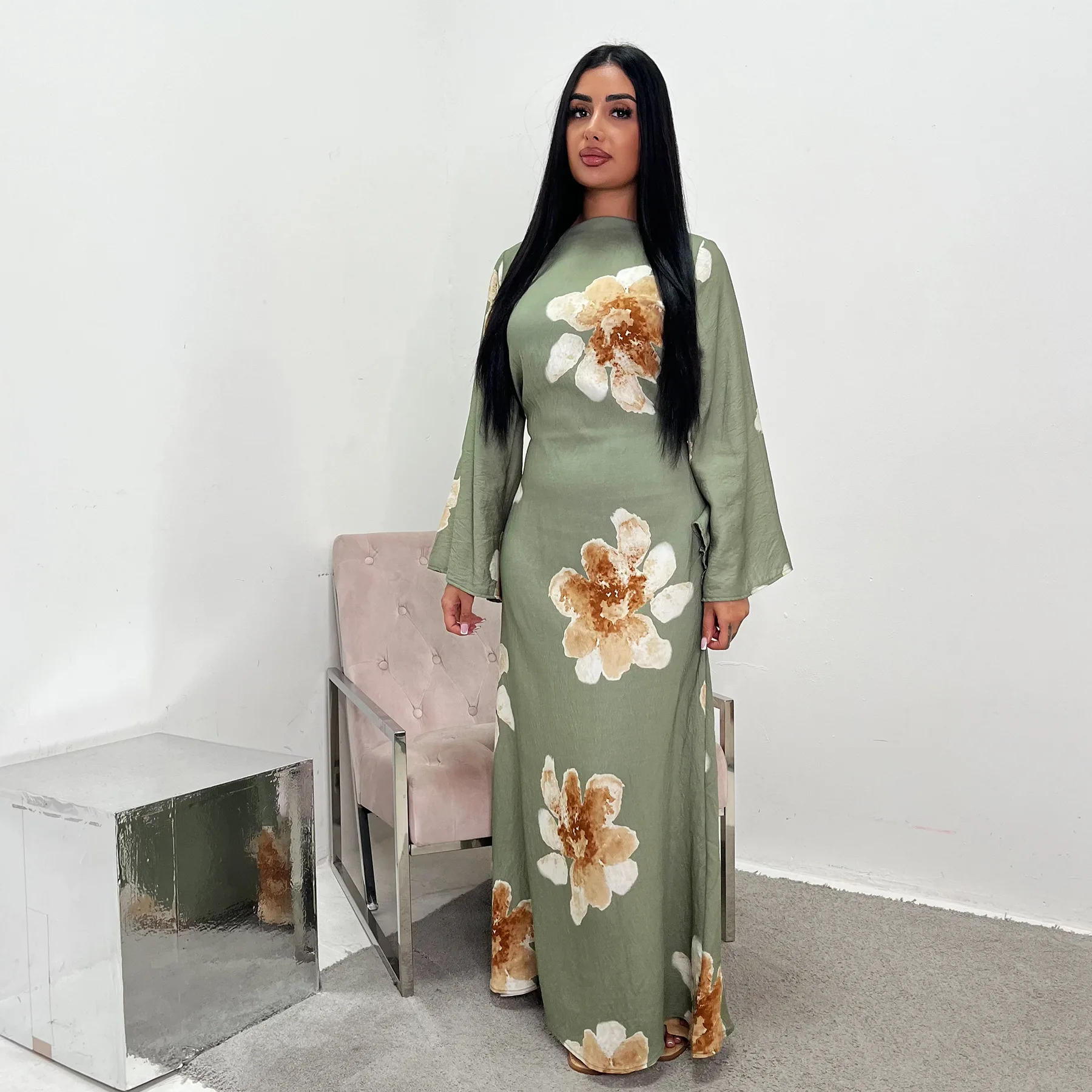 

Eid Print Abaya Dubai Muslim Party Dress Jalabiya Caftan Kaftan Arab Long Robe Ramadan Islamic Dresses for Women Vestidos Largos