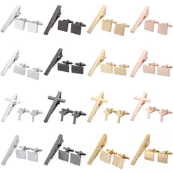 High quality men's French shirts cufflinks neckties Square laser metal cross cuffs button clip wedding suits accessories jewelry