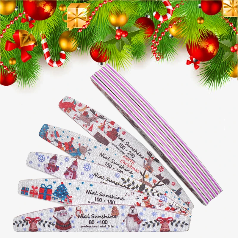 5/10pcs Carton Christmas Style Nail Files Double Side 80/100/120/150/180/240 Grit Professional Emery Sandpaper Cuticle Remover