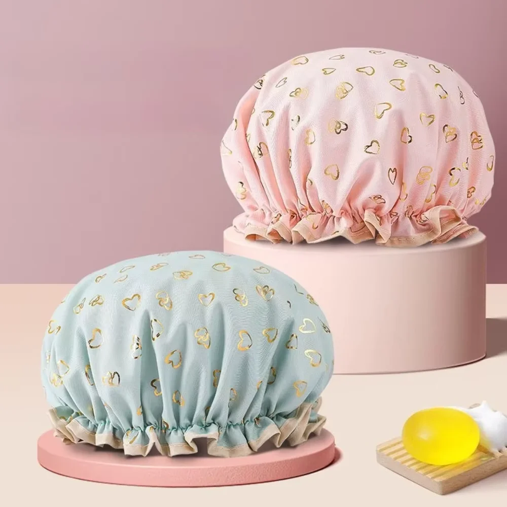 1PC Waterproof Shower Cap Double Layer Elastic Shower Hair Cover Women Supplies For Kitchen Bathroom Shampoo Caps Bathing Hat