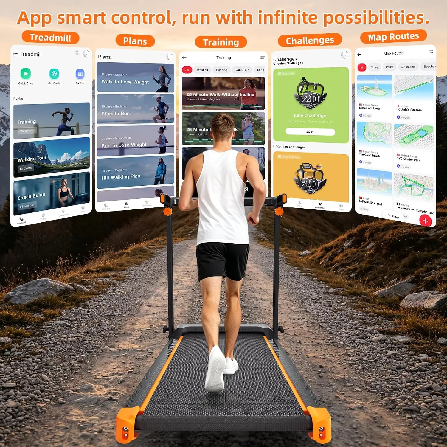 Foldable Treadmill 12% Incline 12 HIIT Modes APP Speaker Heart Rate 7.45MPH 3 in 1 Pad 3HP Motor 300 LBS LED Display, Customized