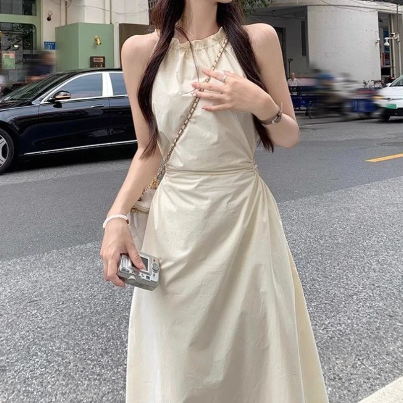 

HOUZHOU Sexy Vintage Casual Woman Dresses Long Sleeveless Summer Dress Midi Vacation Holiday Bodycone Spaghetti Strap Fashion