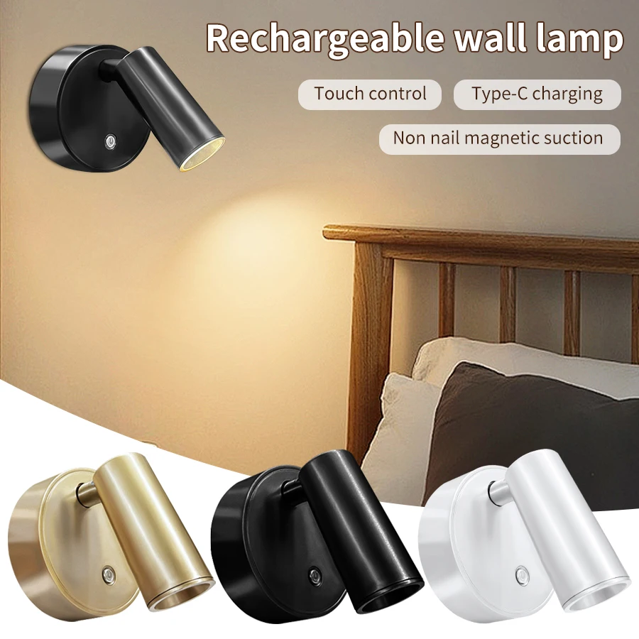 

USB Rechargeable Magnetic LED Wall Lamp Spotlight Wireless Reading Light with Touch Switch Dimmable Closet Corridor Bedside Lamp