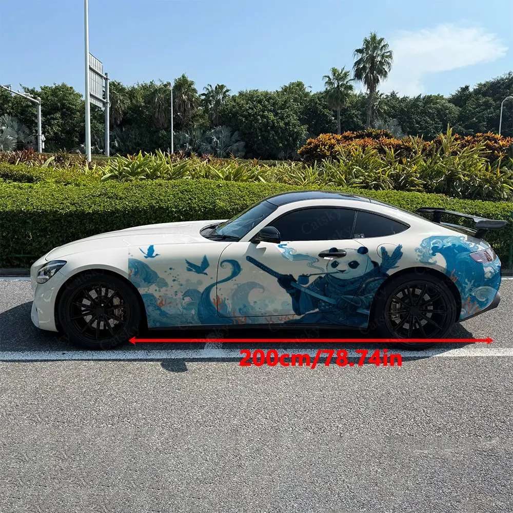 2pcs Panda Samurai Wave Realm, Durable, Fade-resistant, Enhance Vehicle Aesthetics With Bold Artistic Design Car Vinyl Wraps