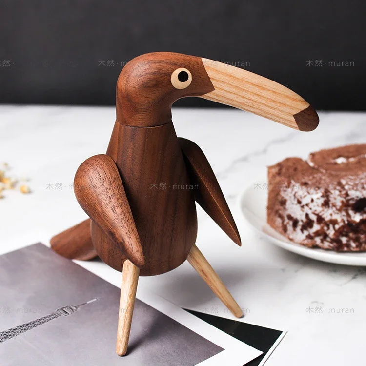 Nordic Toucan Solid Wood Decoration Home Decoration Walnut Rhinoceros Wooden Bird