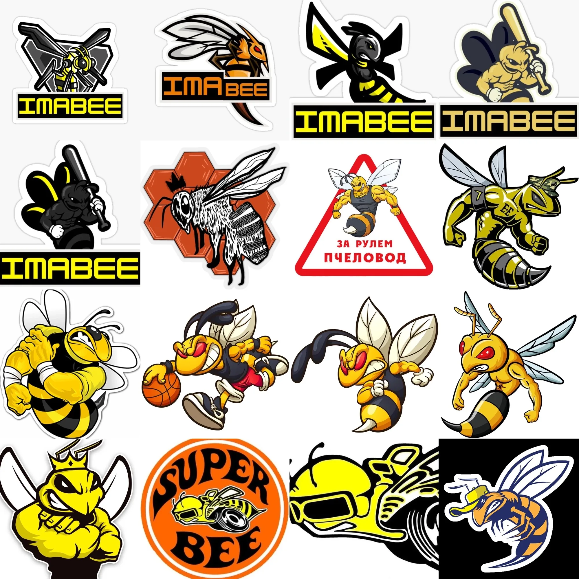 

Angry Bee Super Bee Creative Personalized Sticker for Decoration Car Van Helmet Bumper Bicycle Fridge Wall Decal Accessories