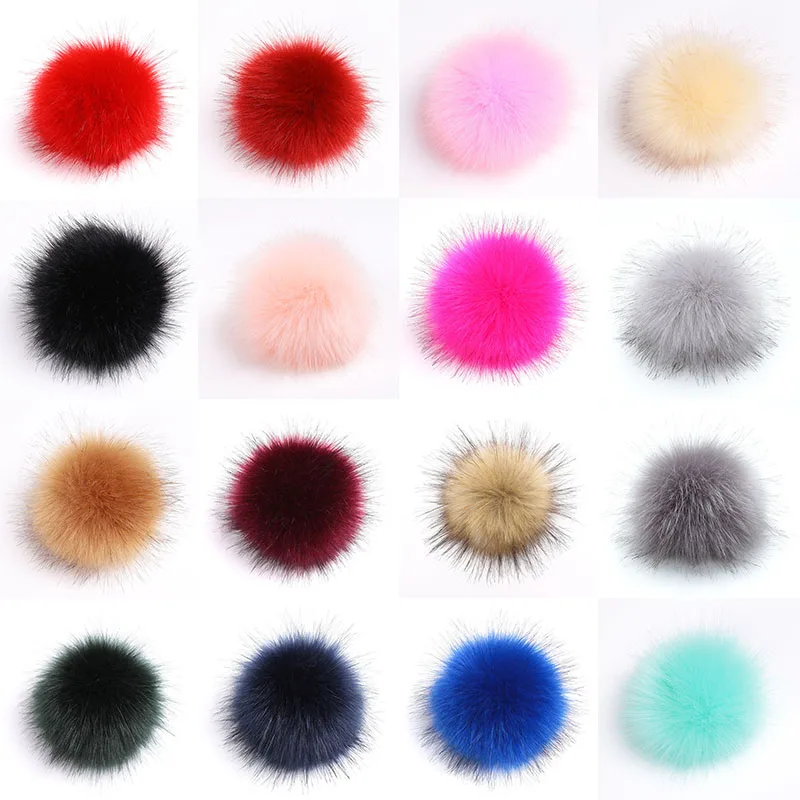 12cm Colorful White Faux Fox Pompoms Luxury Fur Balls For Knitted Hat Cap Winter Beanies Real Fur Pom Poms Bulk 19 Colors