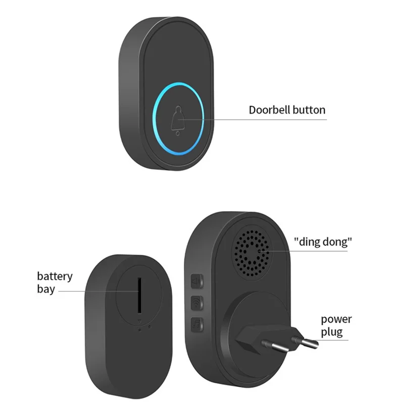 A003 Intelligent Wireless Doorbell Home Welcome Doorbell Waterproof Smart Door Bell Chime Waterproof Emergency Button US Plug Du