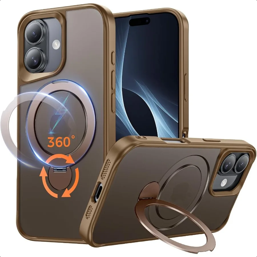 

Совместим с чехлом для iPhone 17, с магнитной подставкой на 360 градусов [Совместим с MagSafe] [Военная защита от падения] Противоударный полупрозрачный