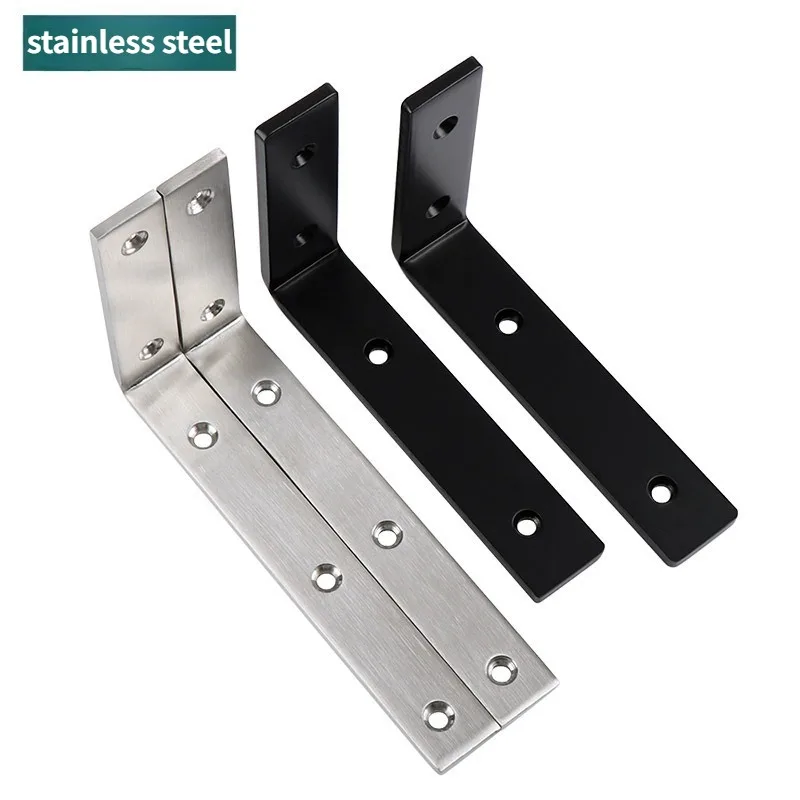 2PCS 90 Degree L Shape Stainless Steel Material Silver Black Color Wood Shelf Bracket Heavy Duty Wall Shelf Support