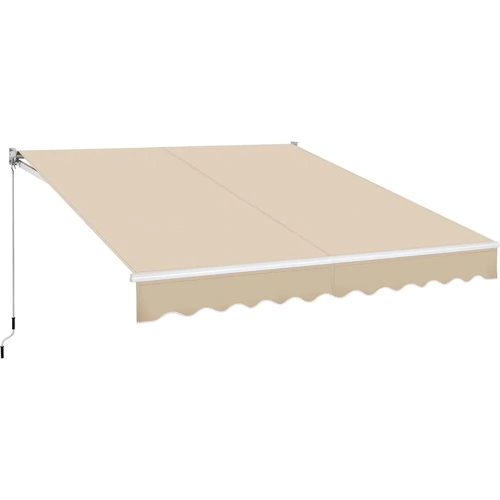 

Manual Retractable Patio Awning, 8' x 10', 280g/m² Beige Polyester Shade, Crank Handle for Decks and Balconies