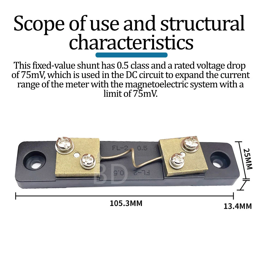 FL-2B Type Economic  Manganin Copper DC Current External Shunt Resistor 1Pcs 10A 15A 20A 30A 40A 50A 75mV