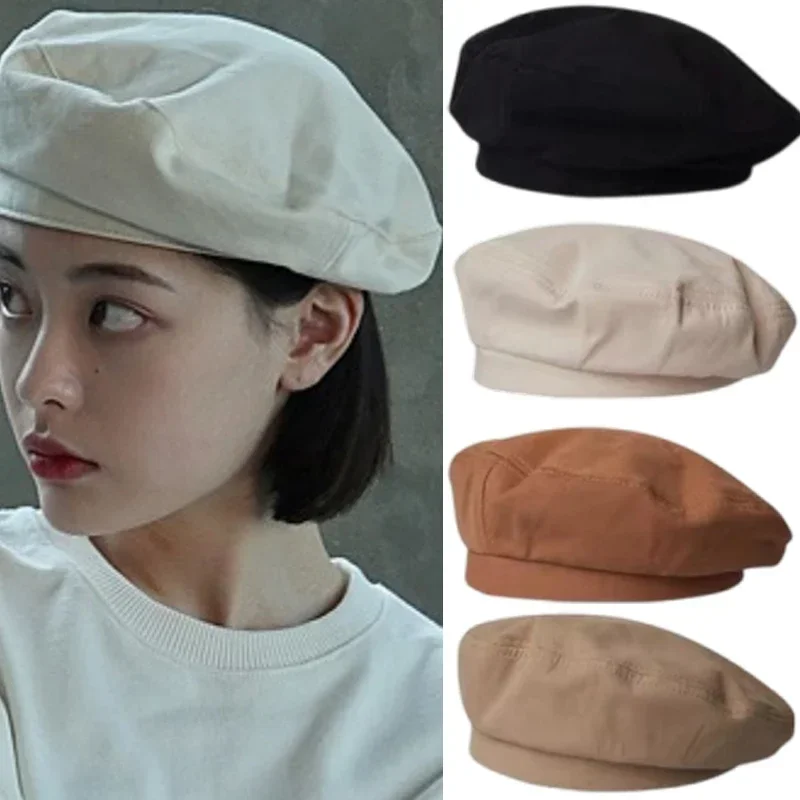 Cotton Berets Solid Vintage Spring Summer French Octagonal Forward Peaked Hats Painter Hat Street Military Beret Women Girl Caps