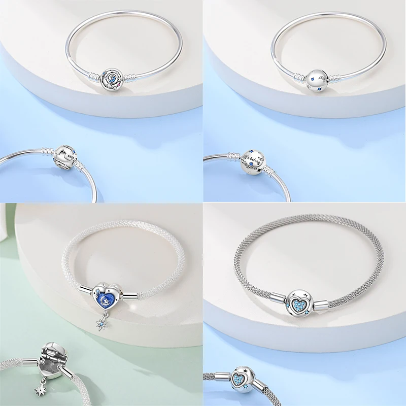 Real 925 Sterling Silver 17-20CM Butterfly Pet Ocean Starry Sky Original Bracelet Fit For Wedding Fine Jewelry DIY Making