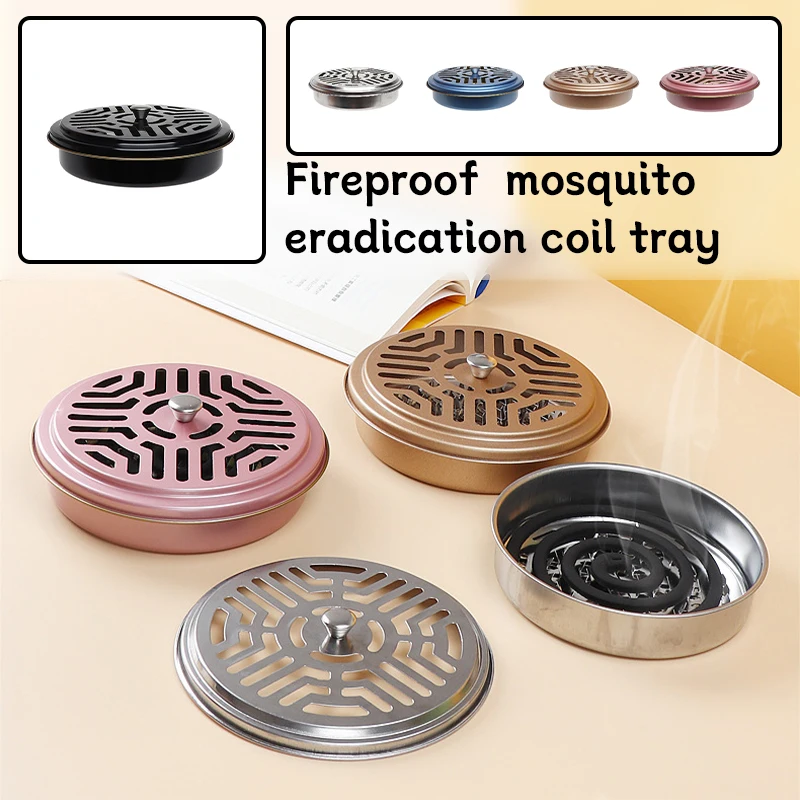 Fireproof Anti Scald Incense Burner Holder Metal Mosquito Coil Tray Holder With Protective Lid, Home Incense Burner Box Ash Tray