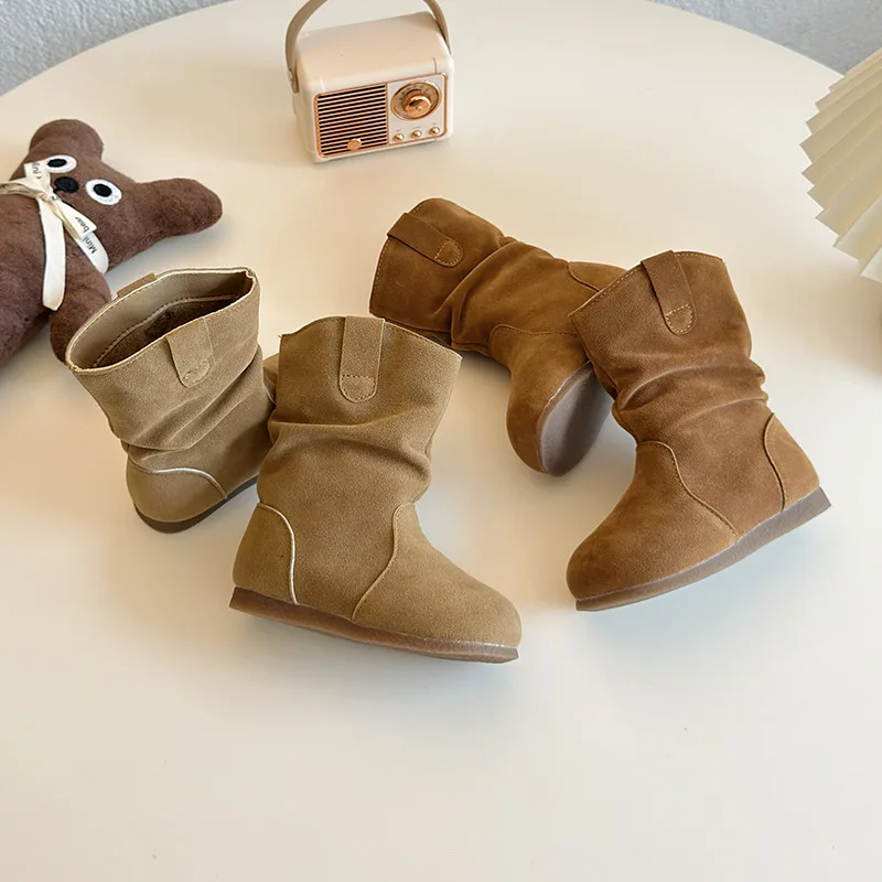 جديد الشتاء مكدسة الأحذية للفتيات بطانة دافئة الاطفال SLOUCH الأحذية موضة الجلد المدبوغ بولي Leather جلد الأطفال منتصف العجل الأحذية #1