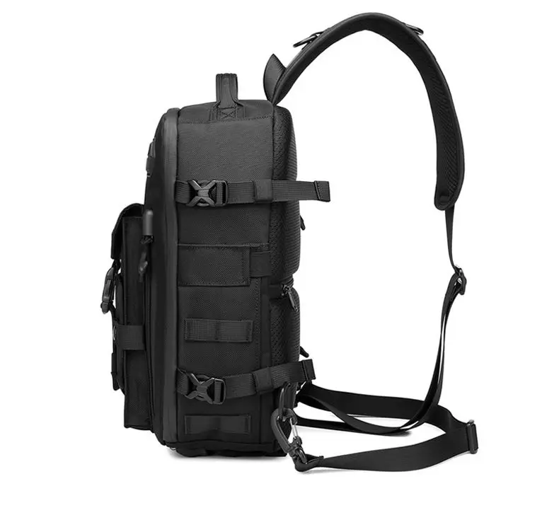 OZUKO Umhängetasche für Herren, Brusttasche, wasserdicht, taktische Taille, Umhängetasche, Reißverschluss, modisch, Outdoor-Sport, großes Fassungsvermögen, Schwarz – Detail 14