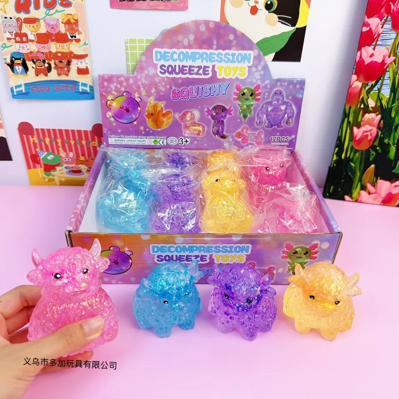 12pcs Sparkling Cute Cow Maltose Squishy Toy Blind Box Slow Rising Soft Stress Relief Decompression Fidget Gift