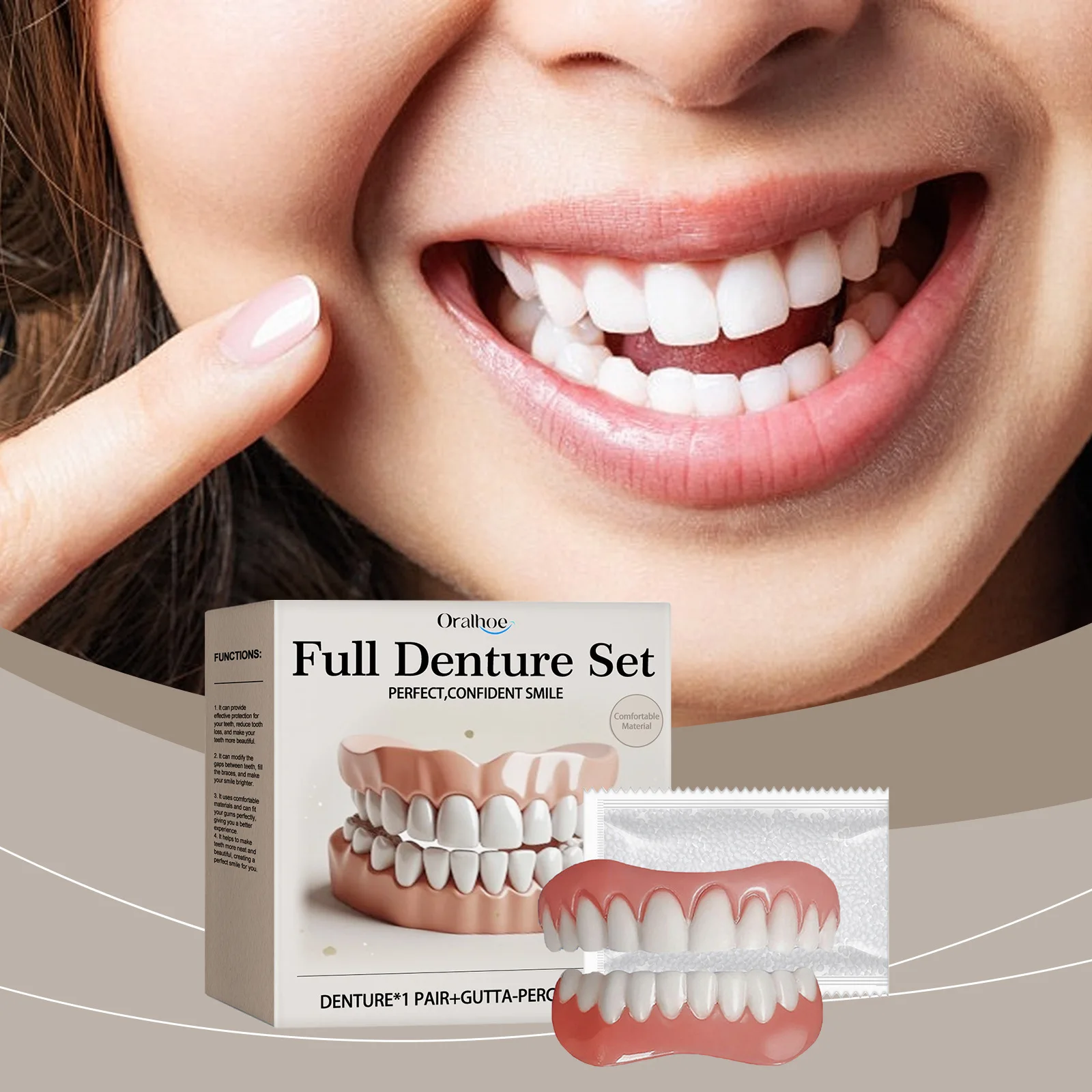 

Silicone False Teeth Upper Lower Veneers Dentures Whitening Fake Teeth Confident Smile Comfortable Fit Teeth Orthodontic Tools