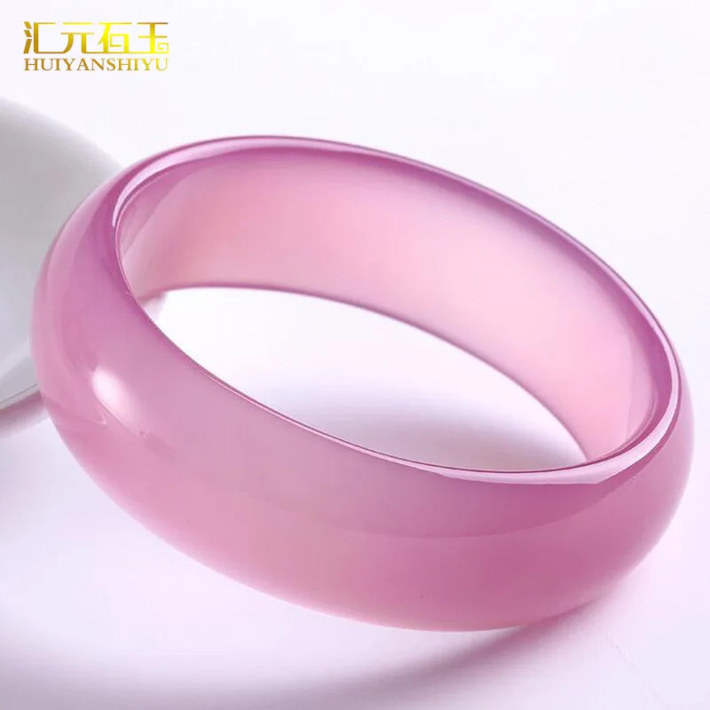 Natural pink hibiscus widened and thickened agate chalcedony jadeite jade bracelet jewelry