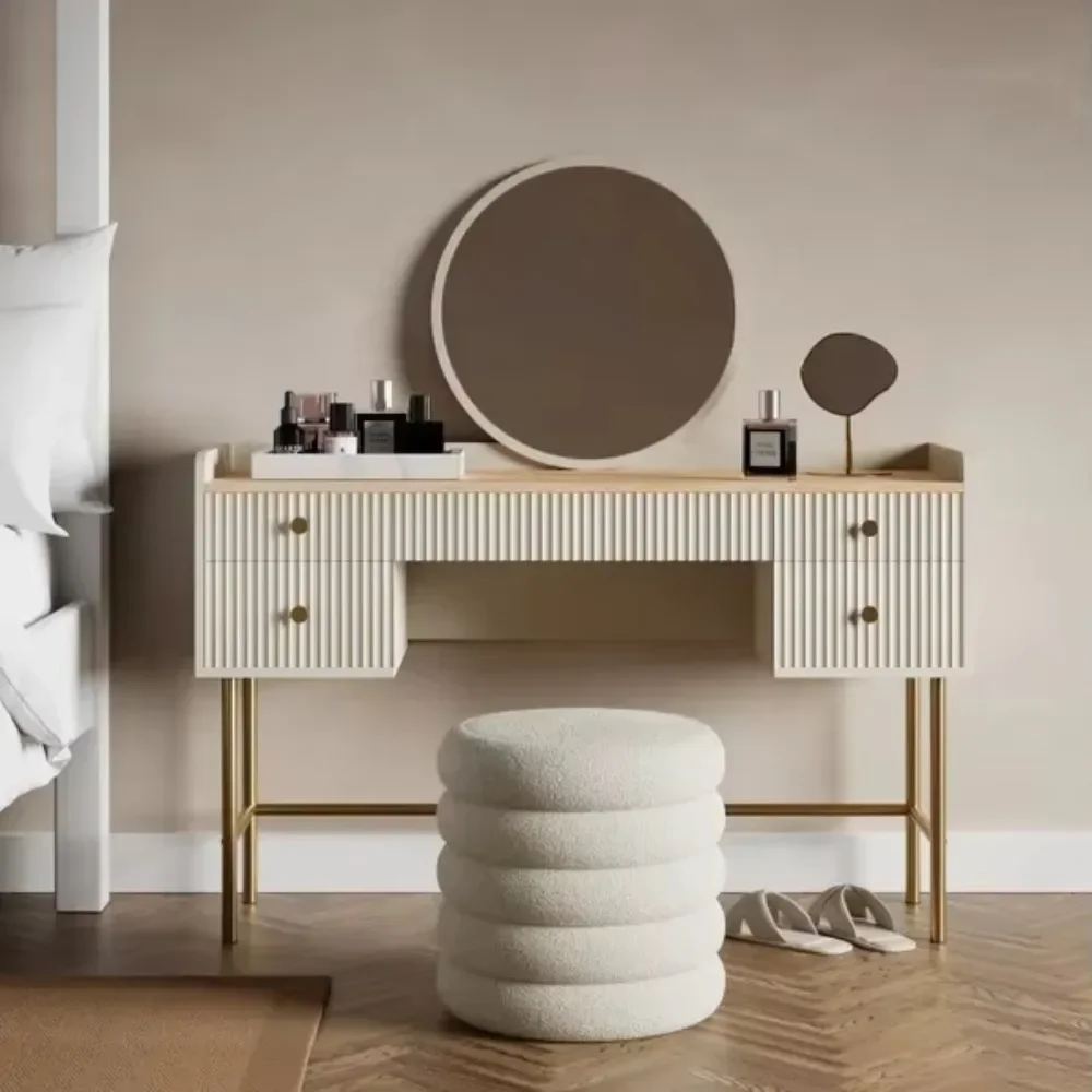 

Large Vanity Desk with A Round Mirror,Modern Makeup Dressing Table, Vanity Table with 5 Sliding Drawers Bedroom Dressing Table