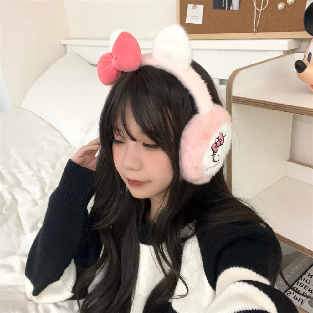 Miniso Sanrio genuine authorized cute plush Katie cat warm ear cups for autumn and winter students riding anti-freeze ear covers
