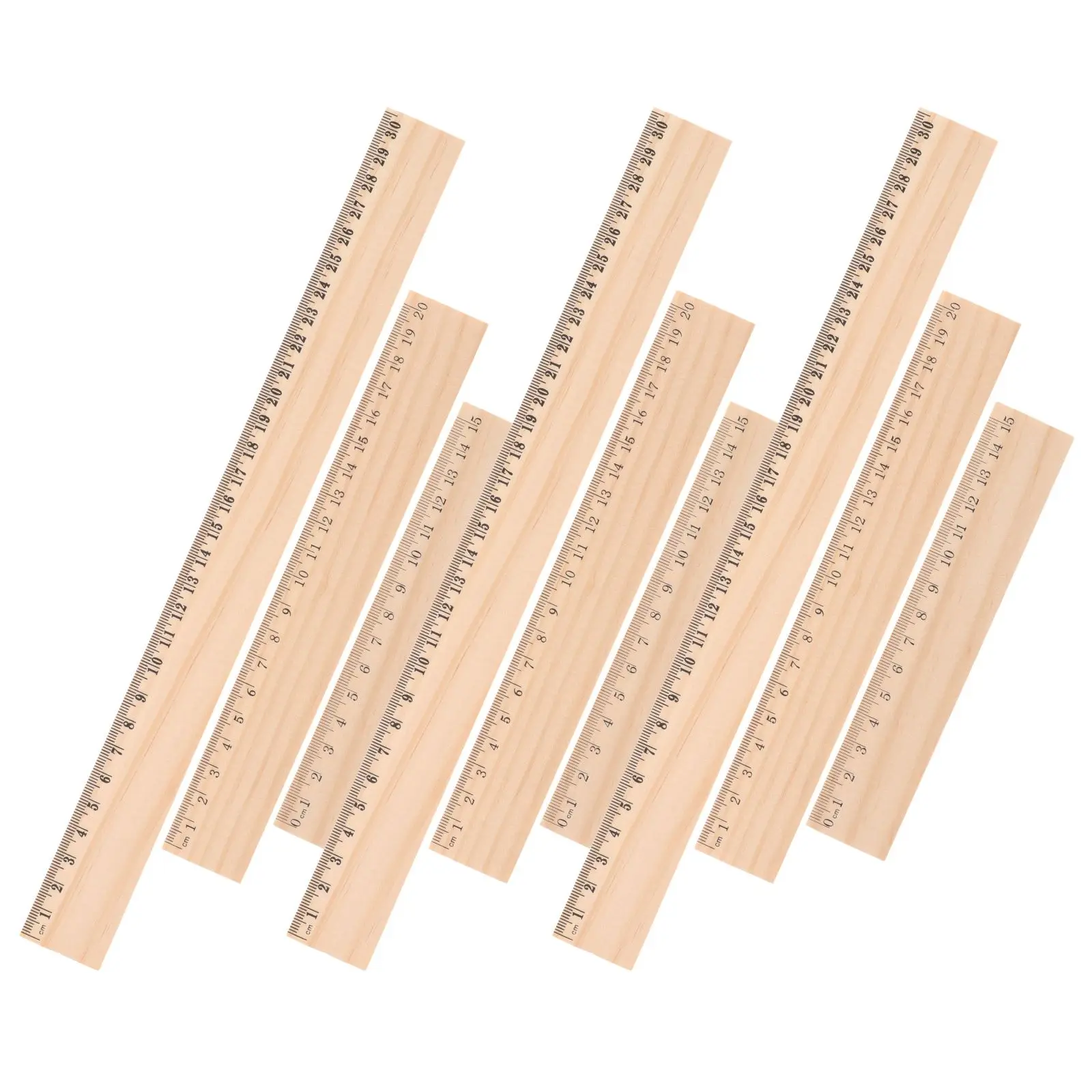 9 Pcs Wooden Rulers Centimeter Straight Edge Measure Supplies for Drawing Architect Scale Study Small Bulk Tools