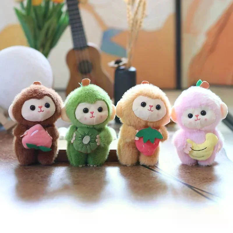 الكرتون لطيف الفاكهة القرد ألعاب من نسيج مخملي المفاتيح محشوة دمية على شكل حيوان كيرينغ حقيبة ظهر جميلة قلادة حامل مفتاح السيارة الديكور هدية #2