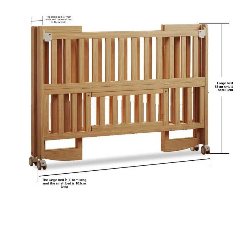 سرير أطفال من الخشب الصلب غير مطلي قابل للطي سرير كبير مهد أطفال متنقل متعدد الوظائف سرير أطفال حديثي الولادة