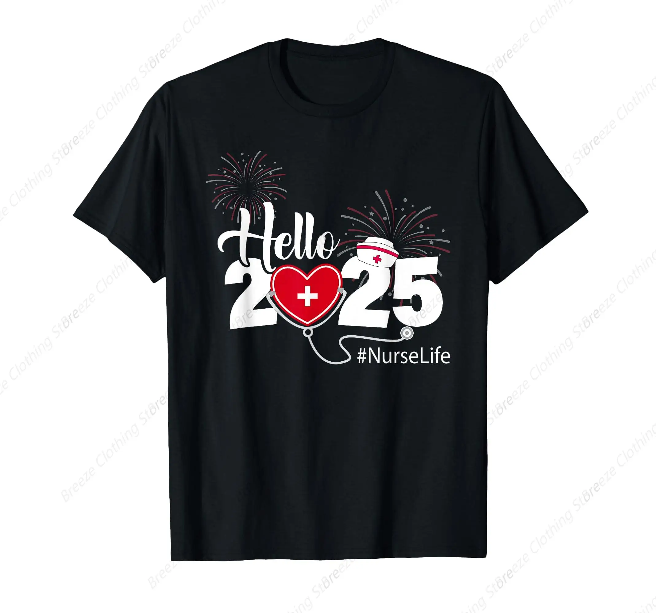 

Hello 2025 Nurse Life Happy New Year 2025 Fireworks T-Shirt