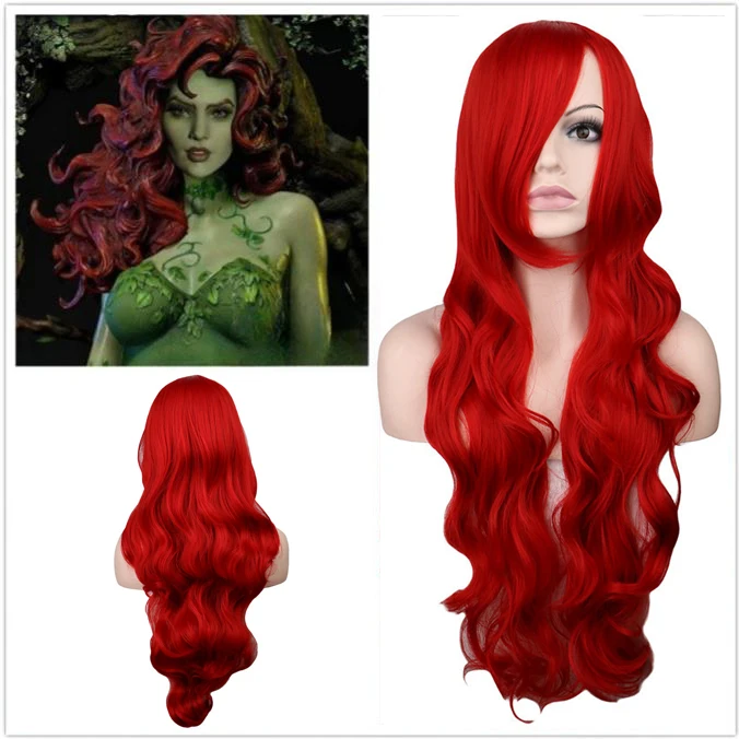 

Аниме-парик Poison Ivy для косплея, 80 см, темно-красный, длинный, волнистый, термостойкий, из синтетических волос, для костюмированных вечеринок и Хэллоуина