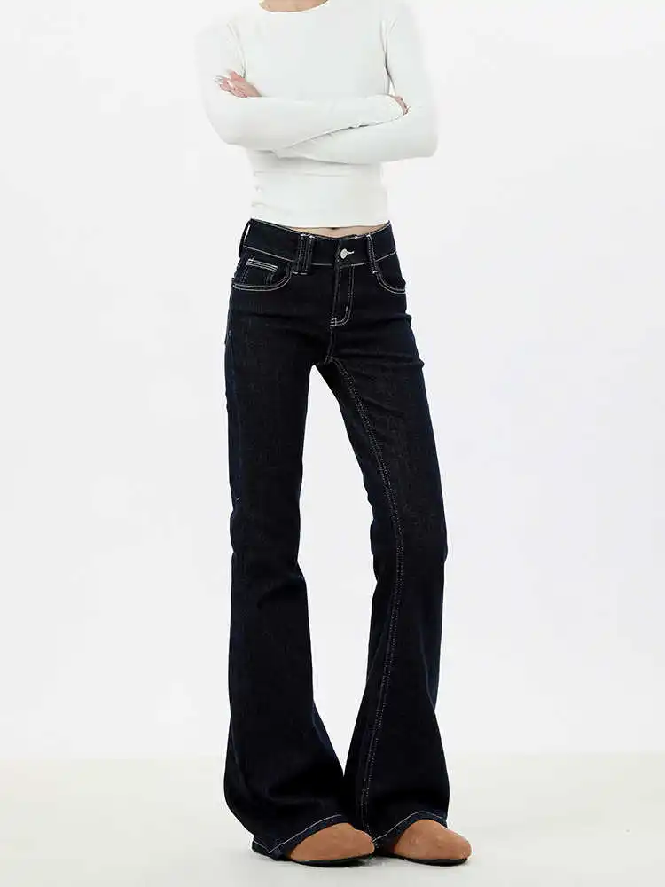Women's Low Rise Flared Jeans Bootcut 2000s Classical American Retro High Street Denim Pants Y2k Japanese Harajuku Bell Bottom