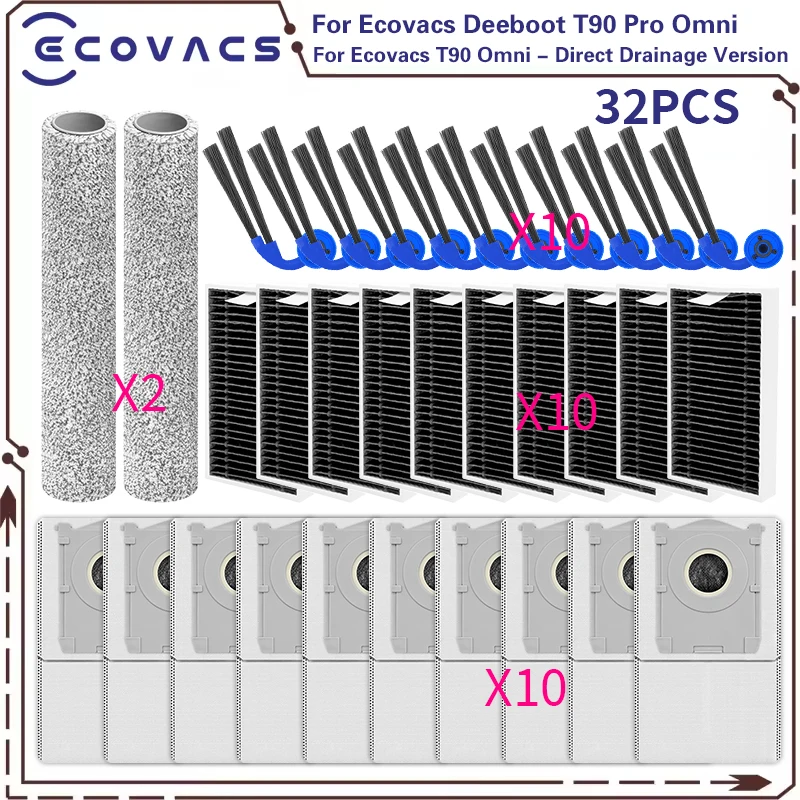 For ( Ecovacs Deeboot T90 Pro Omni / T90 Omni - Direct Drainage Version ) Vacuum Parts Brush Filter Dust Bag Roller Mop
