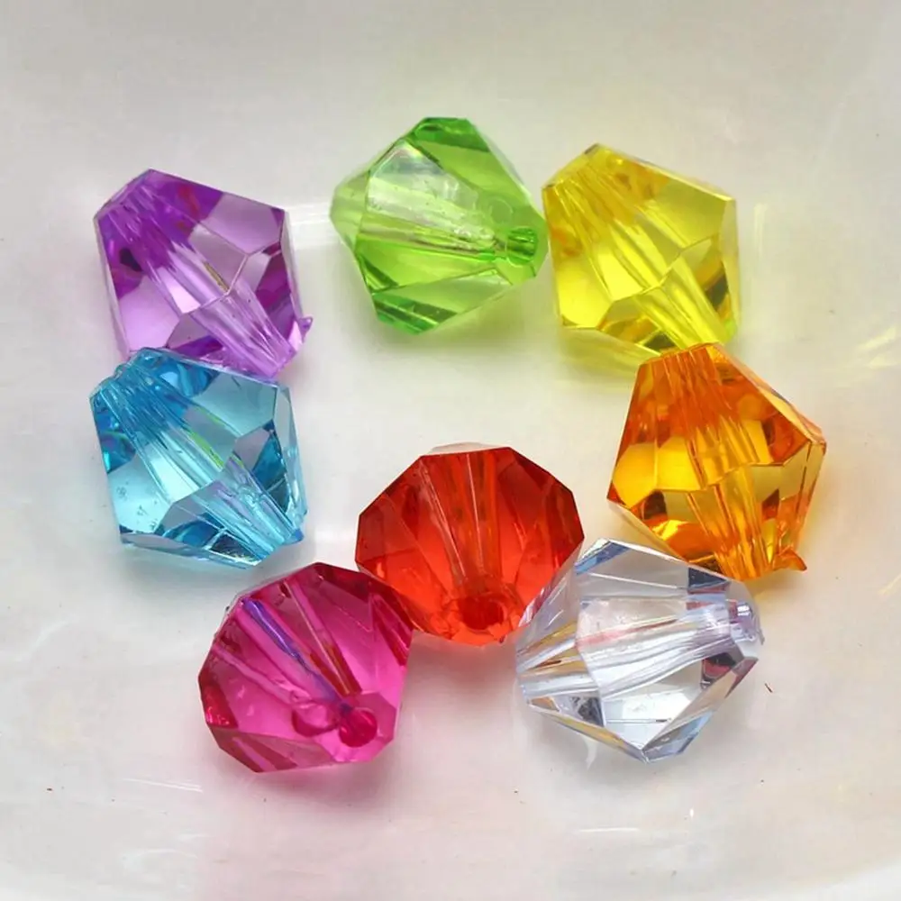 50 Mixed Colour Transparent Acrylic Faceted Bicone Beads 14mm